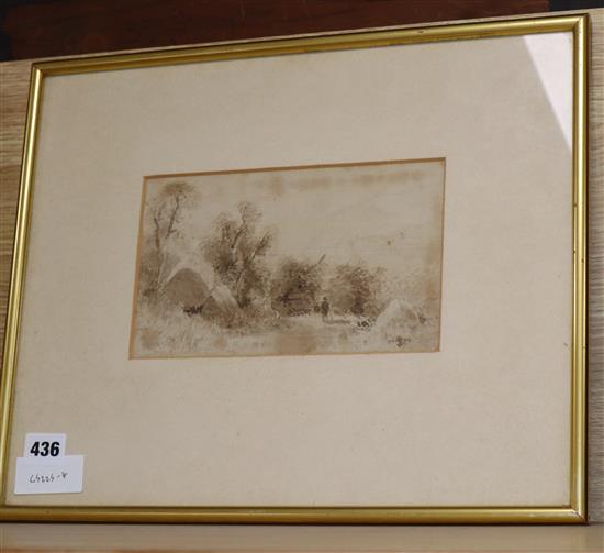 David Cox (Senior) (1783-1859) - monochromed watercolour, Landscape with shepherd 13 x 21cm